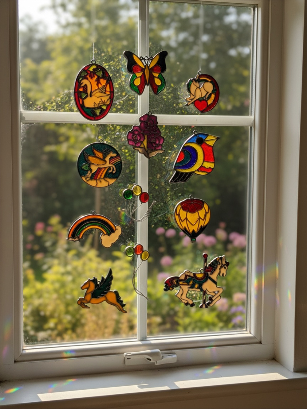 Vintage Suncatcher Lot 12 Pegasus Carousel Horse Butterfly Bird Rainbow Balloon